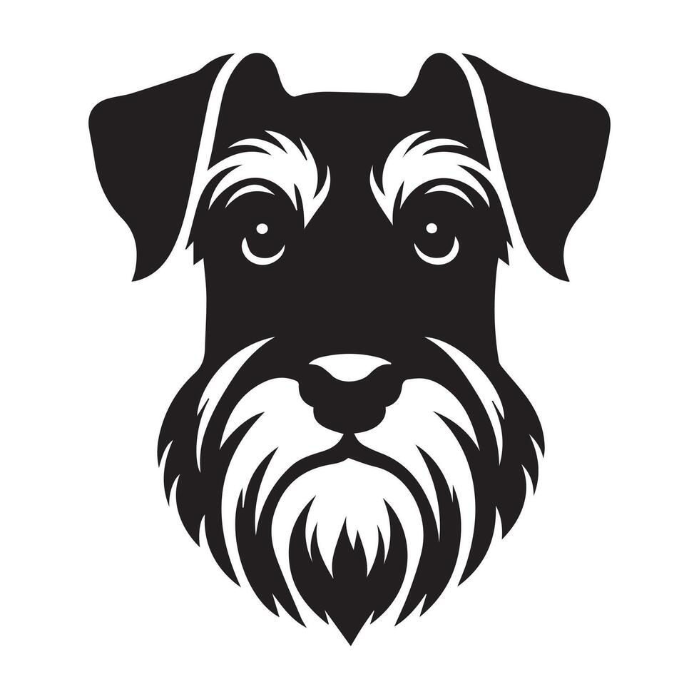 A Pensive Schnauzer dog face illustration in black and white vector