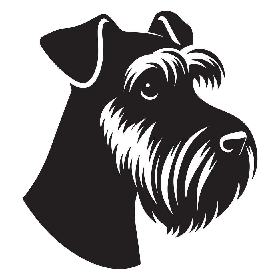 A sad Schnauzer dog face illustration in black and white vector