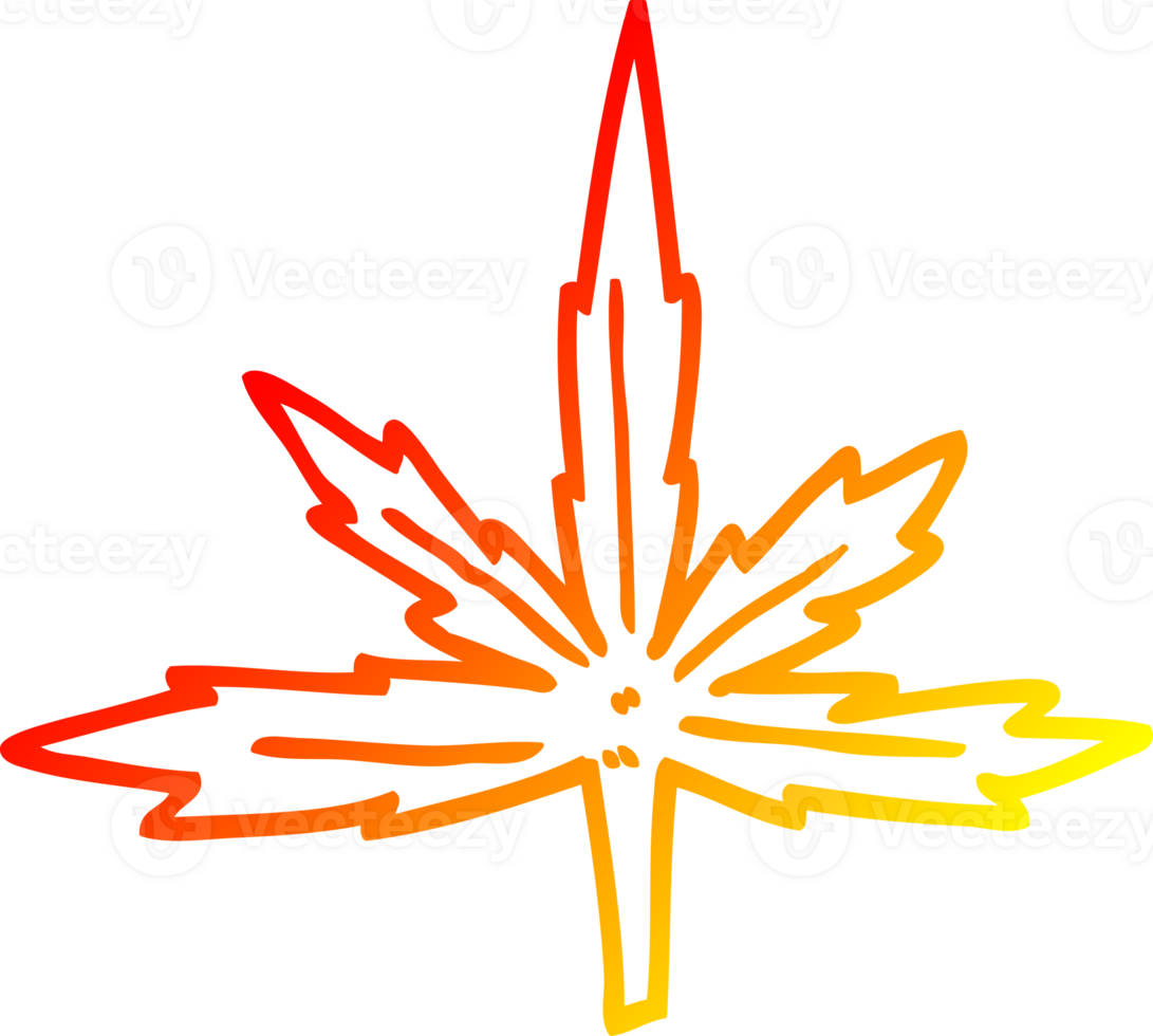 warm gradient line drawing of a cartoon marijuana leaf png