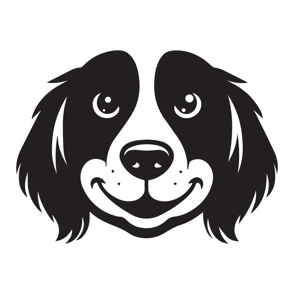 illustration of An Amused English Springer Spaniel dog face in black and white vector