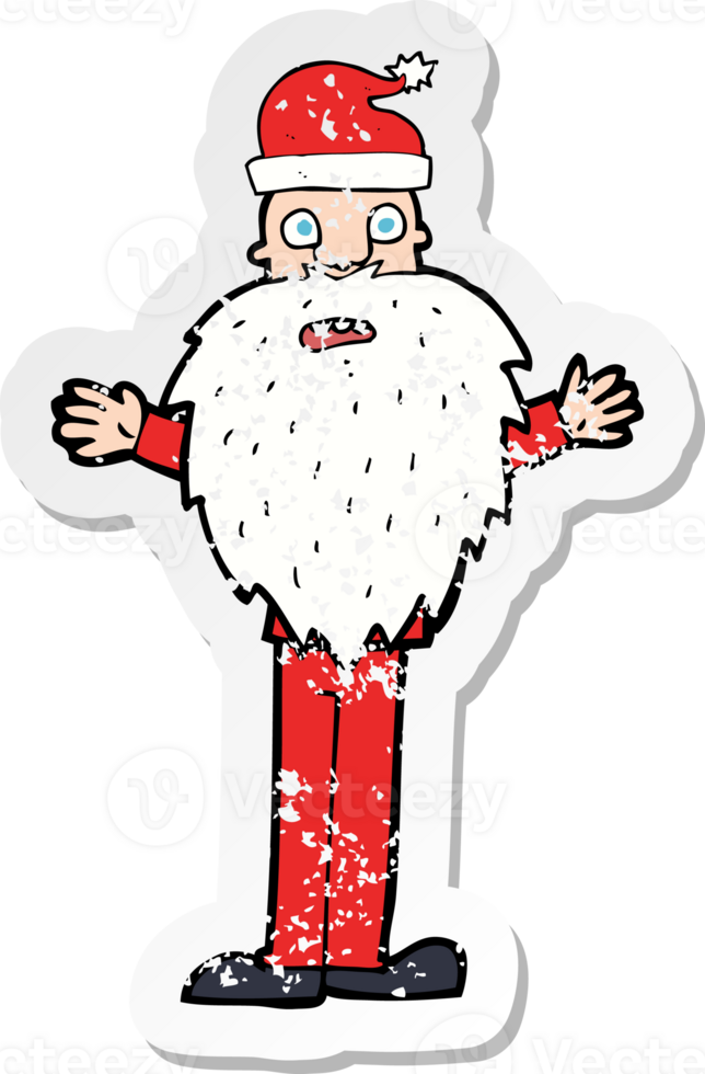 retro distressed sticker of a cartoon worried santa claus png