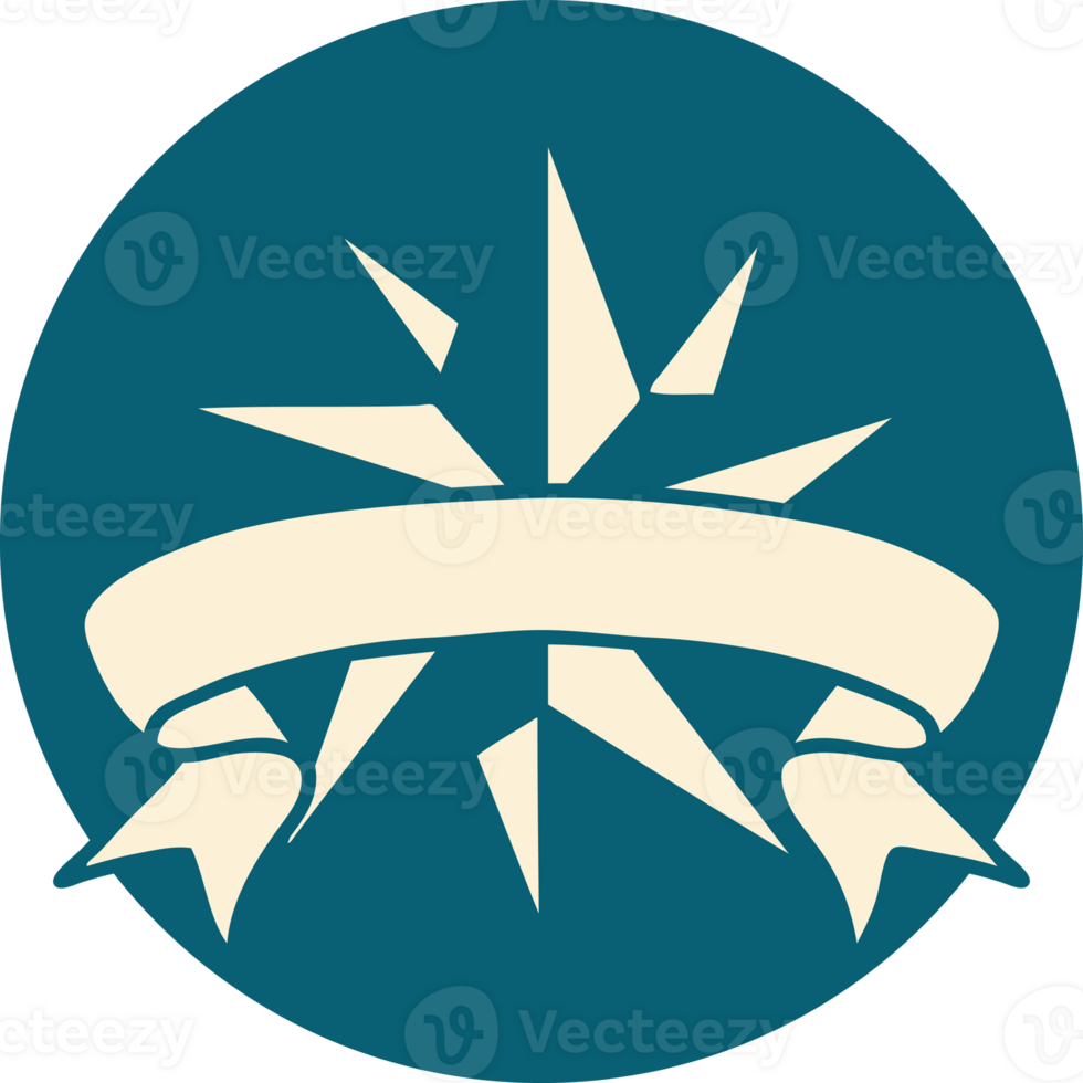tattoo style icon with banner of a star png