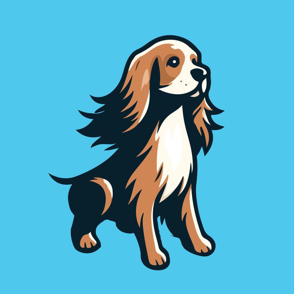 Dog playing surfboards - English Cocker Spaniel Dog Surfing illustration vector