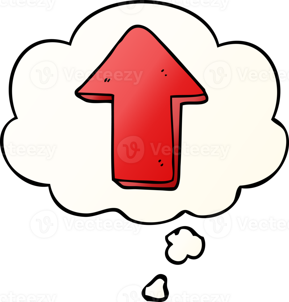 cartoon pointing arrow with thought bubble in smooth gradient style png