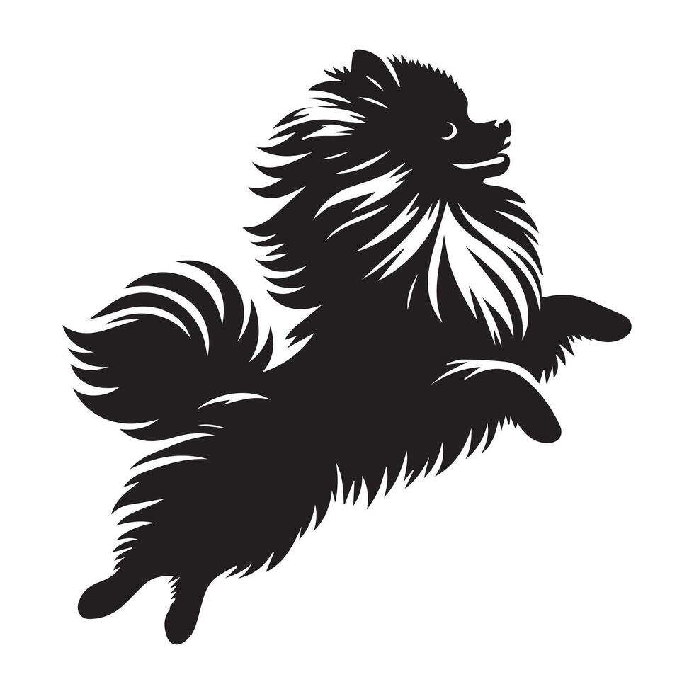 illustration of A Pomeranian Dog jumping in black and white vector