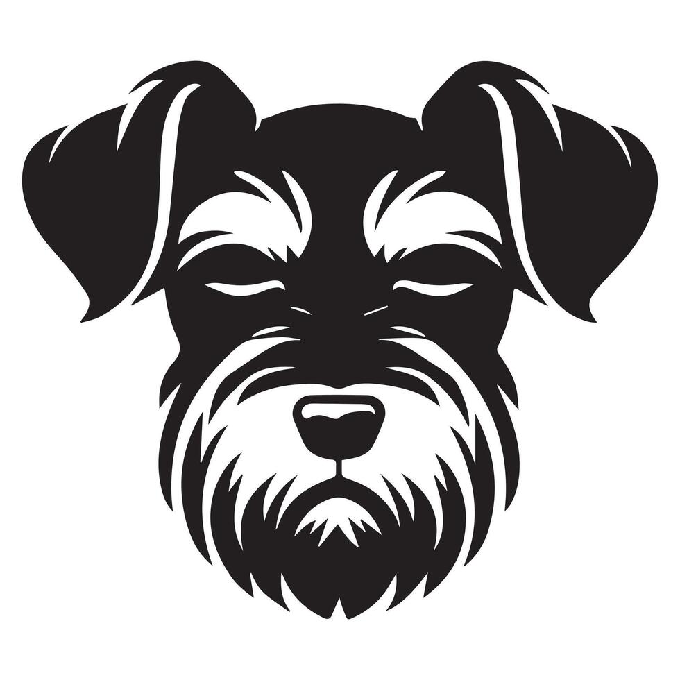 illustration of A Sleepy Standard Schnauzer dog face in black and white vector