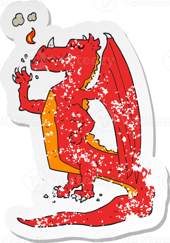 retro distressed sticker of a cartoon happy dragon png