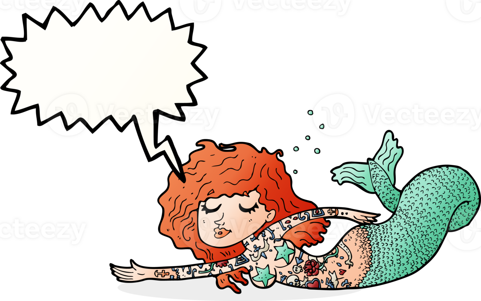cartoon mermaid with tattoos with speech bubble png