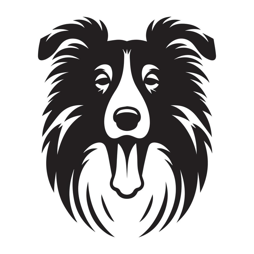 Shetland Sheepdog - A Sleepy Sheltie dog face illustration in black and white vector