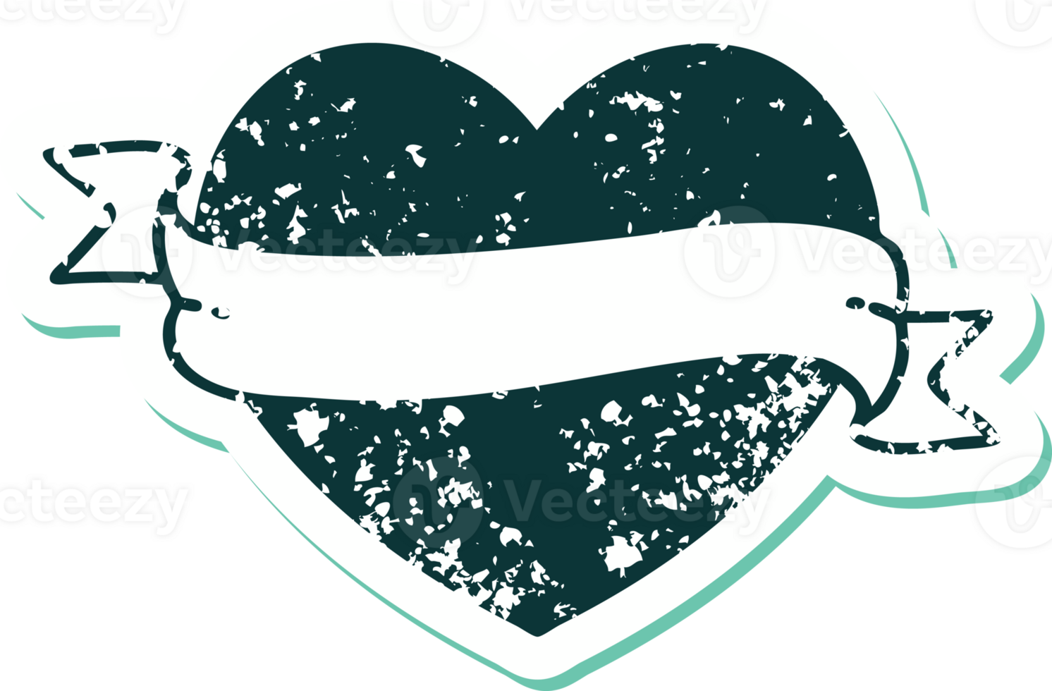 iconic distressed sticker tattoo style image of a heart and banner png