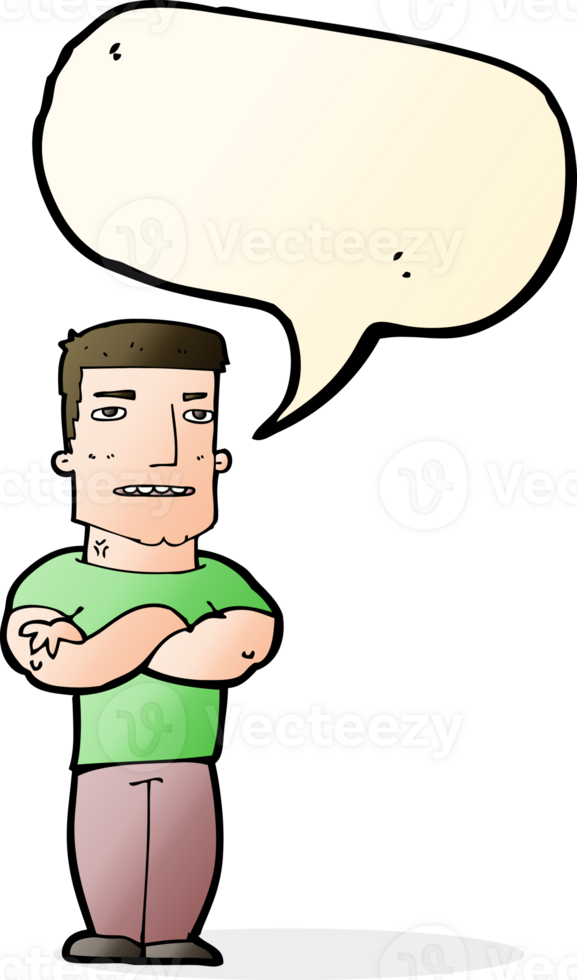 cartoon tough guy with folded arms with speech bubble png