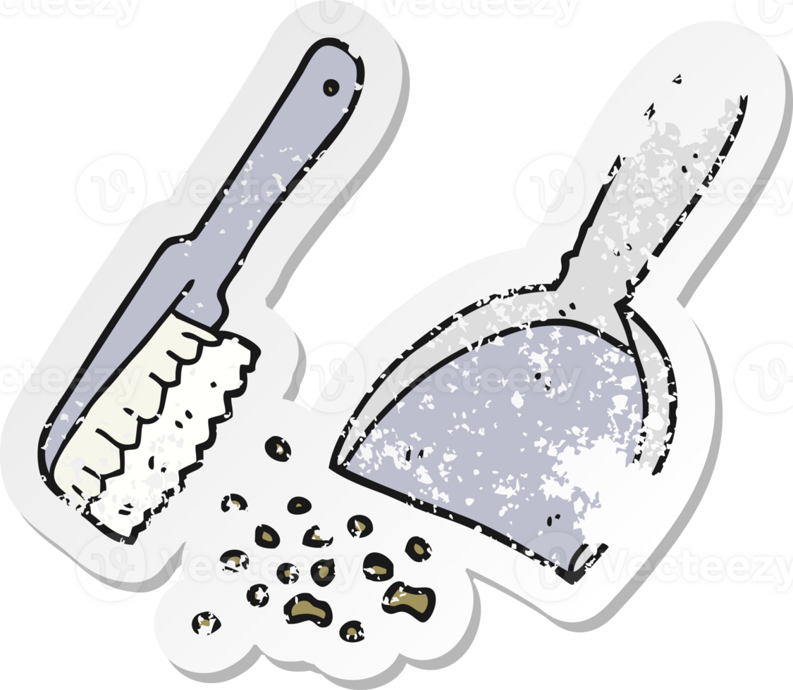 retro distressed sticker of a cartoon dustpan and brush png