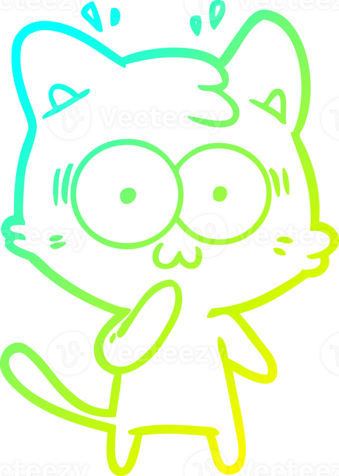 cold gradient line drawing of a cartoon surprised cat png