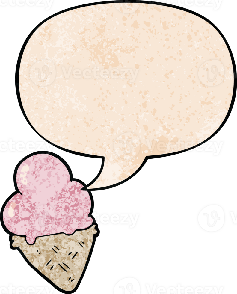 cartoon ice cream with speech bubble in retro texture style png