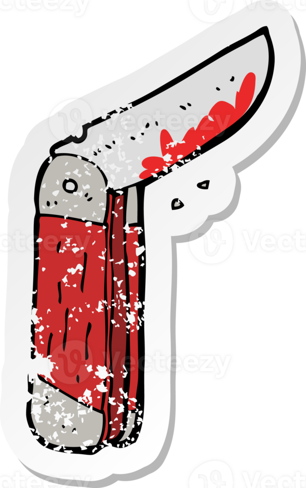 retro distressed sticker of a cartoon bloody folding knife png