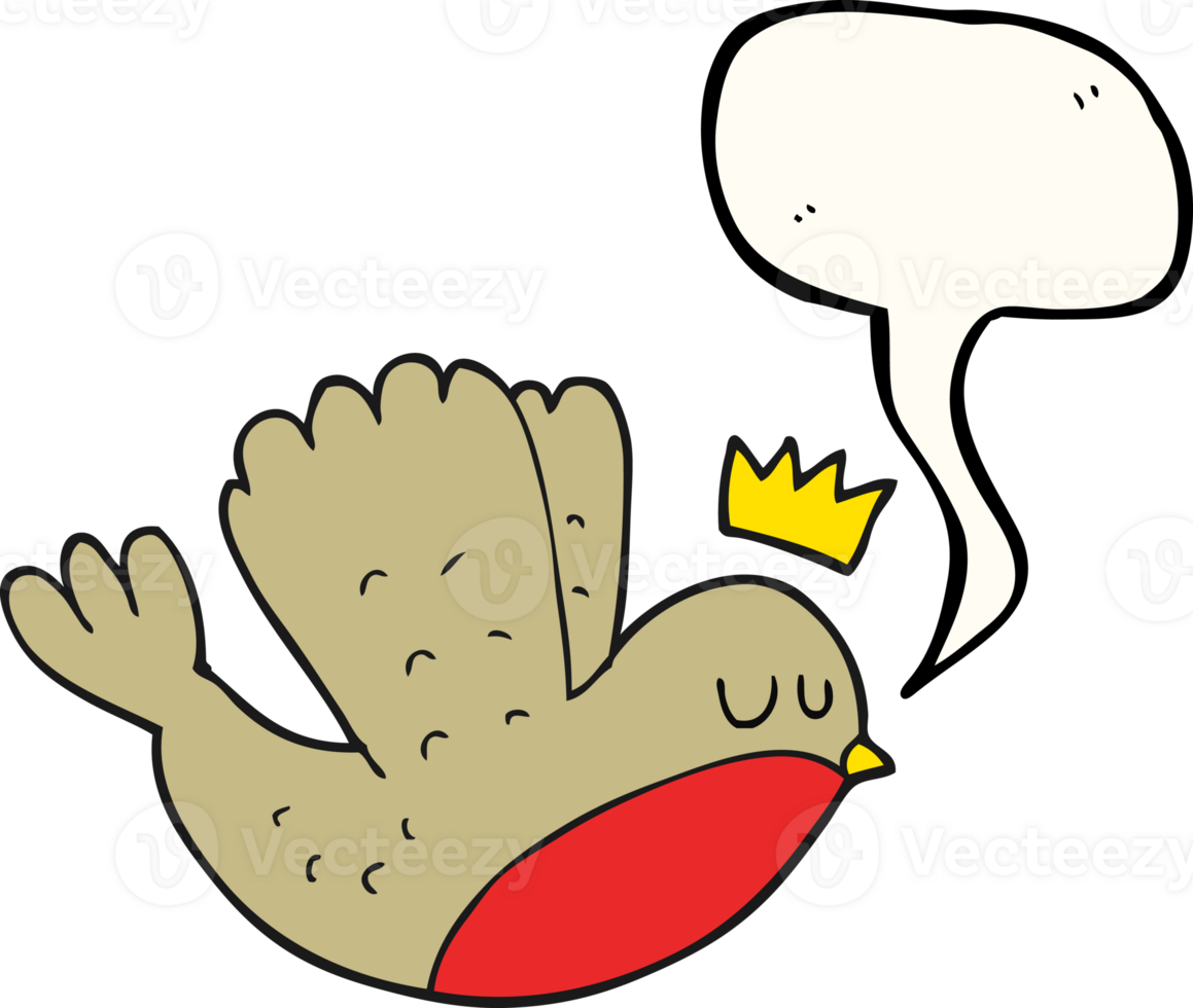 hand drawn speech bubble cartoon flying christmas robin with crown png