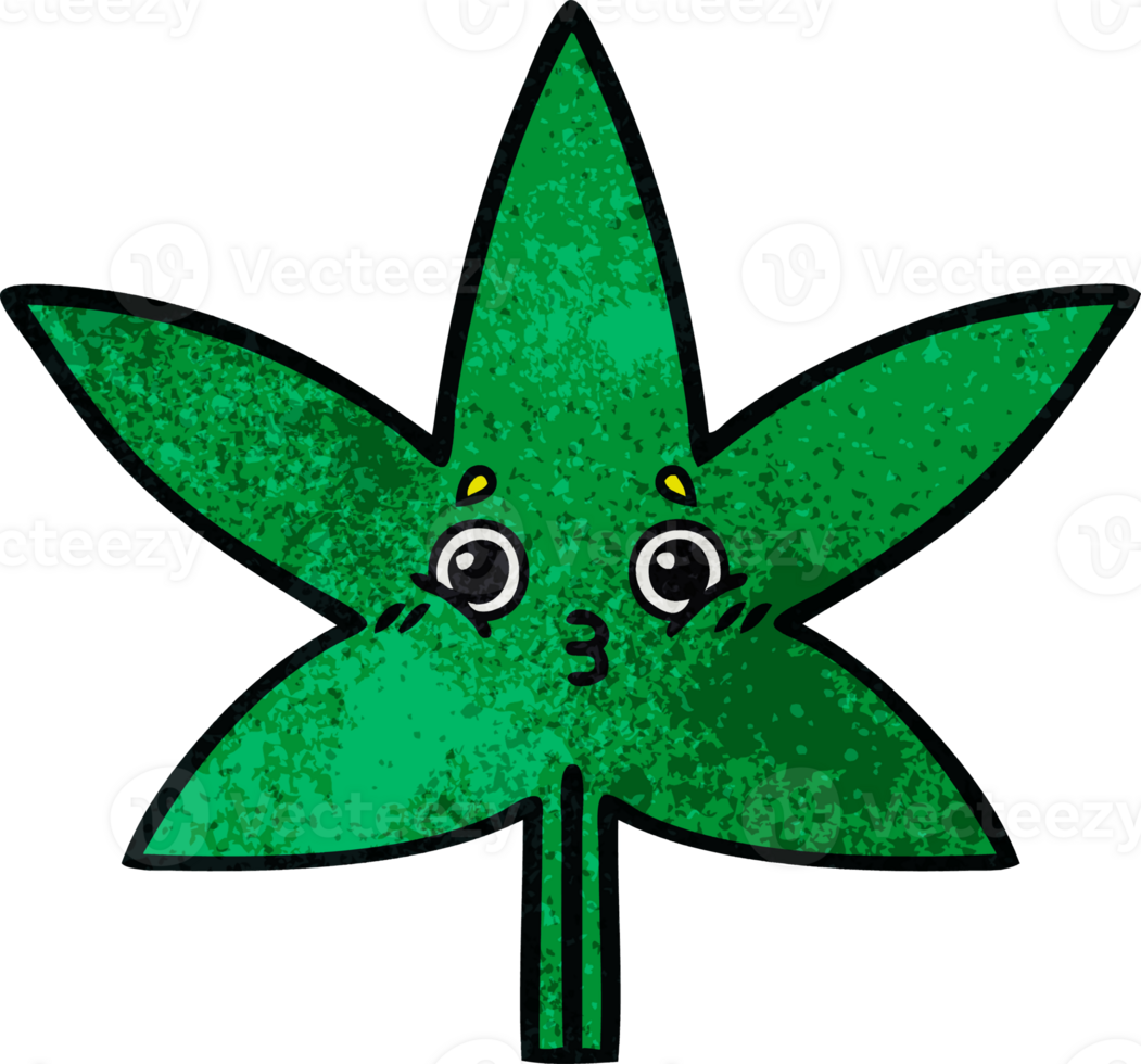 retro grunge texture cartoon of a marijuana leaf png
