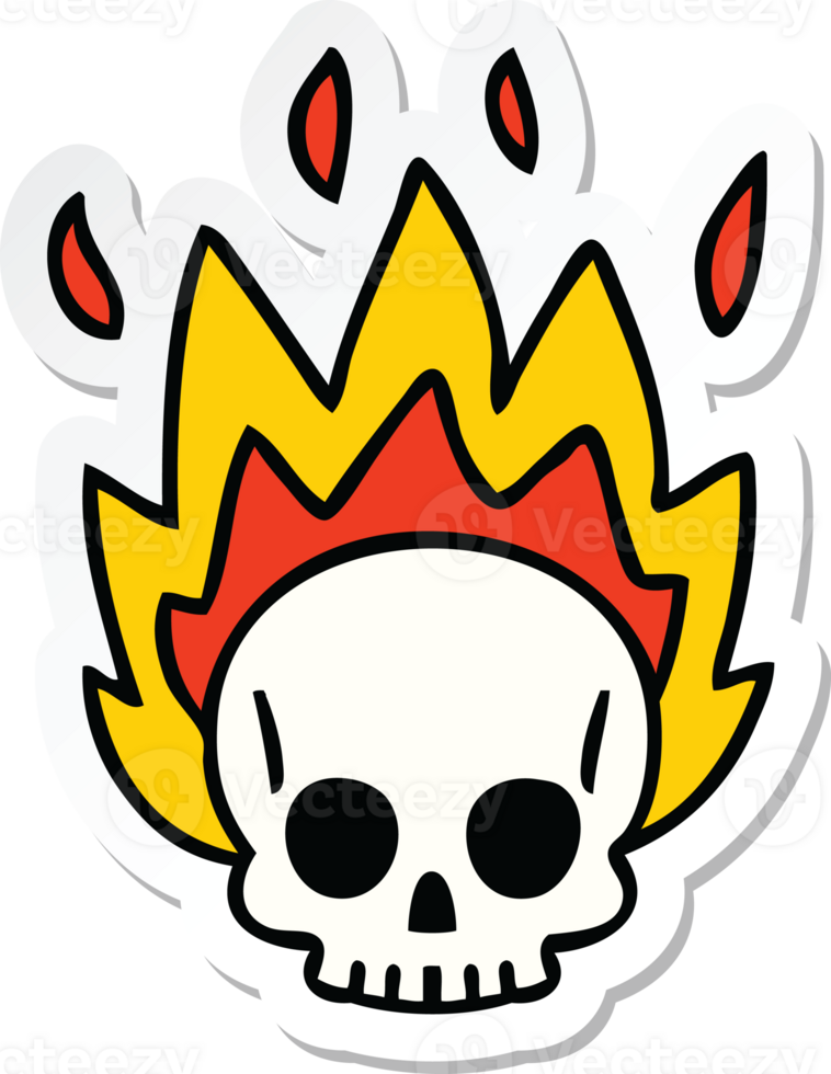 sticker of a quirky hand drawn cartoon skull png