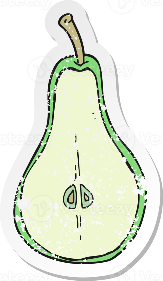 retro distressed sticker of a cartoon half pear png