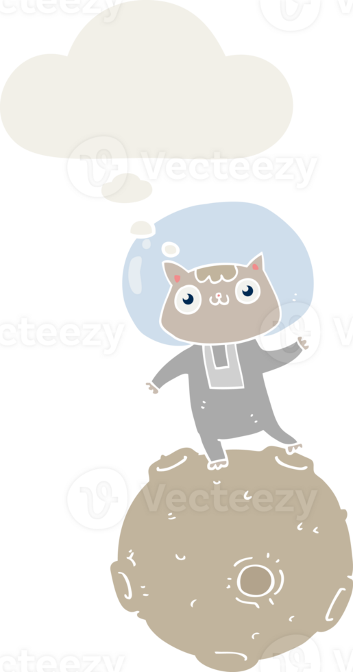 cute cartoon astronaut cat with thought bubble in retro style png