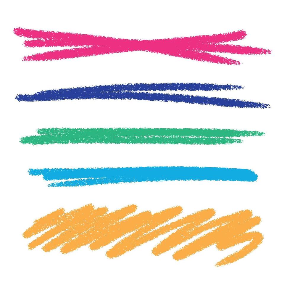 Hand drawn colored pencil lines and scribbles set on a white background. Horizontal straight strokes and strokes collection. Elements of underlining and highlighting vector