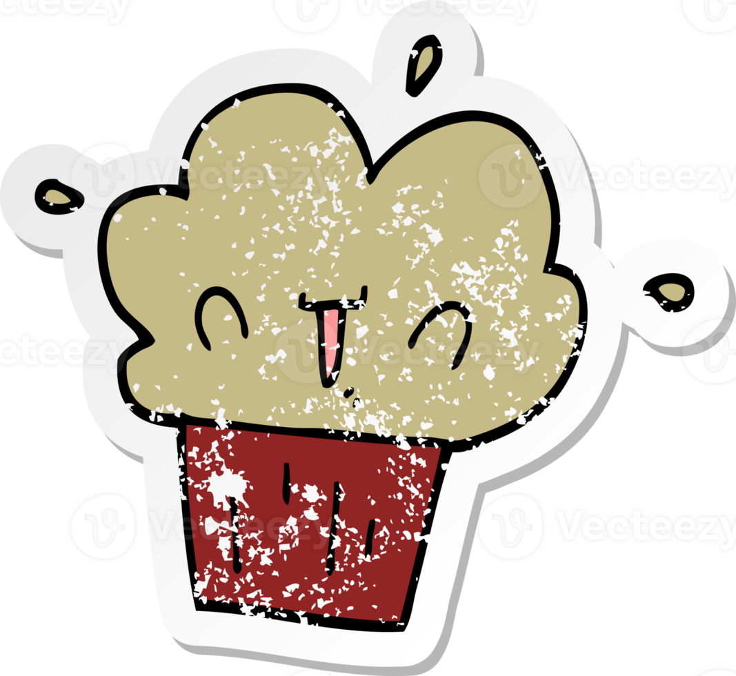 distressed sticker of a cartoon cupcake png