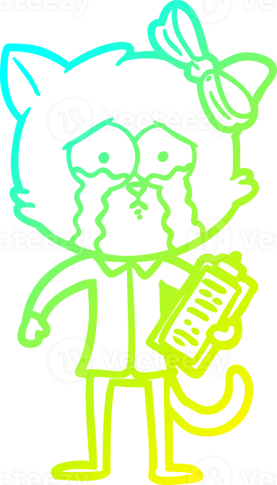 cold gradient line drawing of a cartoon cat png