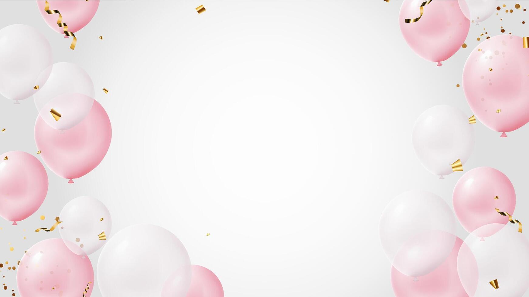 A white background with pink and white balloons scattered around it vector