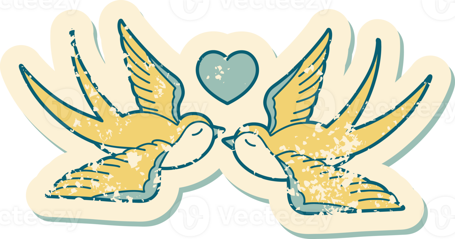 iconic distressed sticker tattoo style image of swallows and a heart png