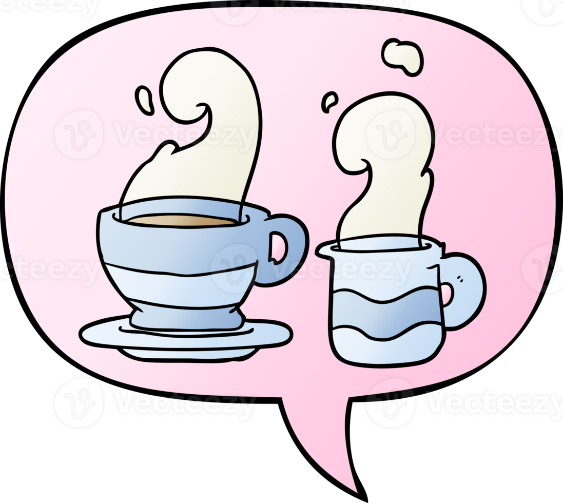 cartoon cup of coffee with speech bubble in smooth gradient style png