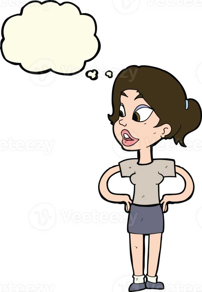 cartoon woman with hands on hips with thought bubble png