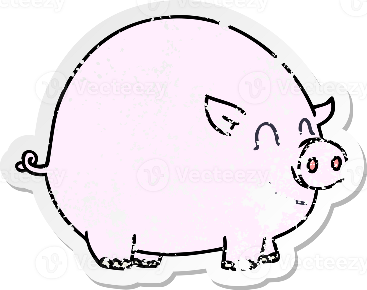 distressed sticker of a quirky hand drawn cartoon pig png