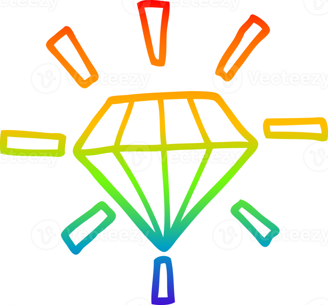 rainbow gradient line drawing of a cartoon tattoo diamond png