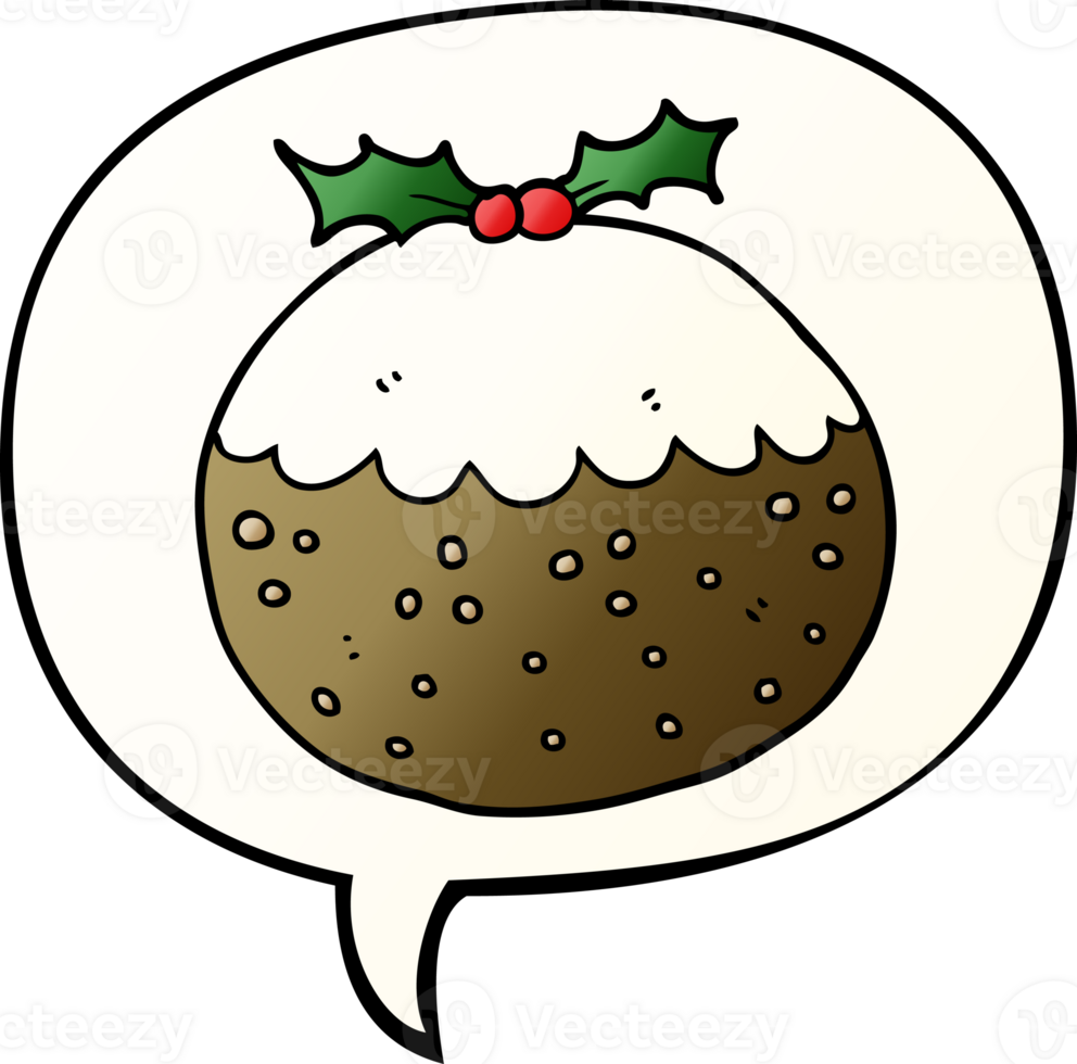 cartoon christmas pudding with speech bubble in smooth gradient style png