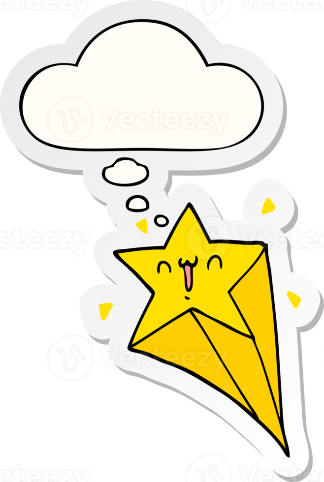 cartoon shooting star with thought bubble as a printed sticker png