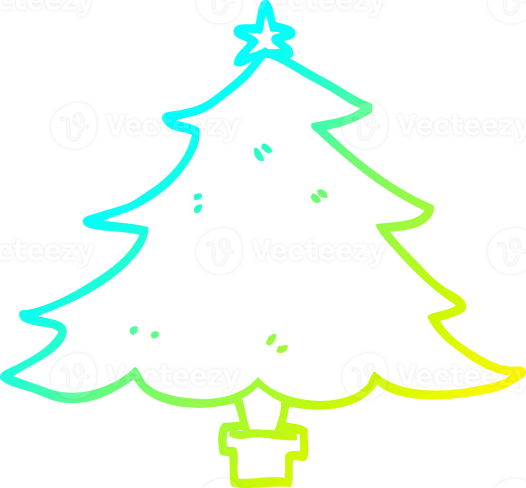 cold gradient line drawing of a cartoon christmas tree png