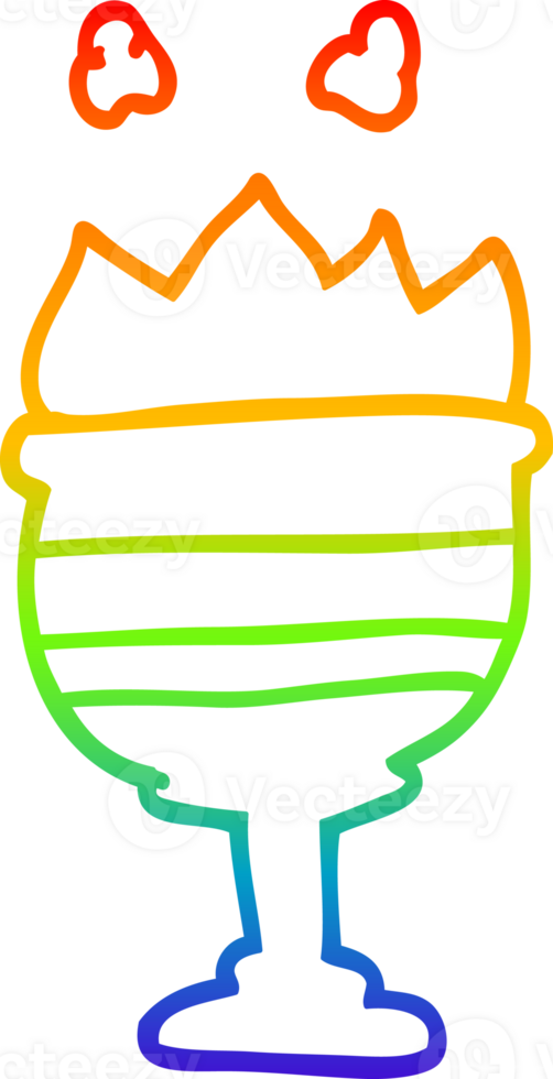 rainbow gradient line drawing of a cartoon flaming golden cup png