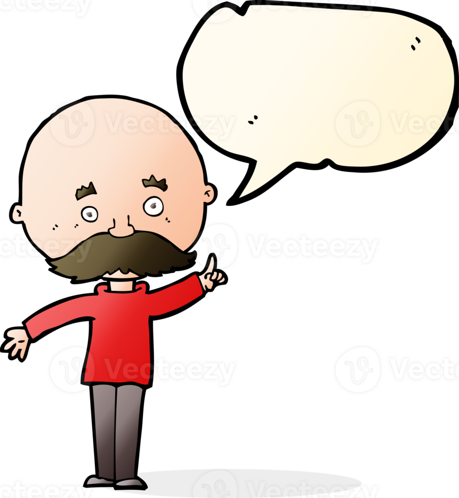 cartoon bald man with idea with speech bubble png