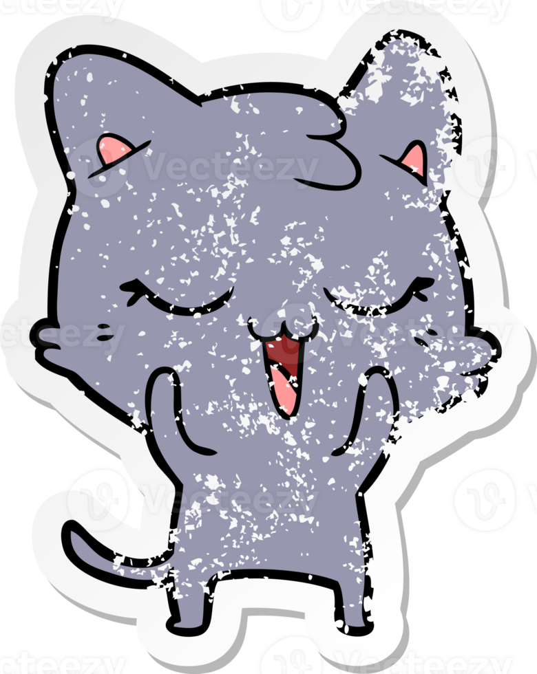 distressed sticker of a cartoon cat png