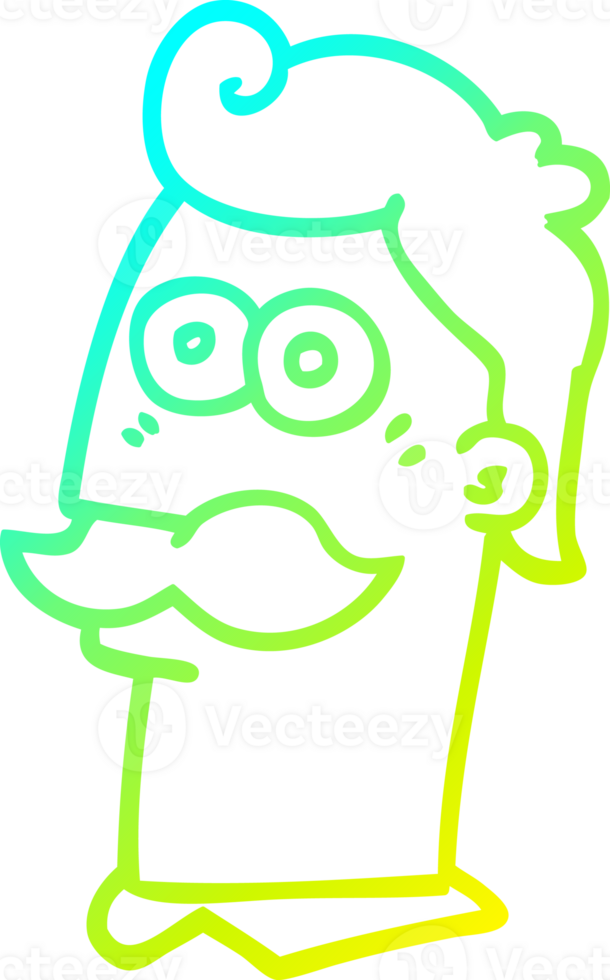 cold gradient line drawing of a cartoon man with moustache png