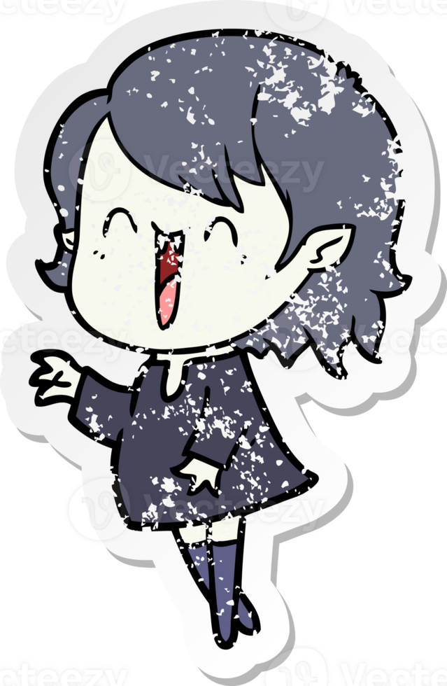 distressed sticker of a cute cartoon happy vampire girl png
