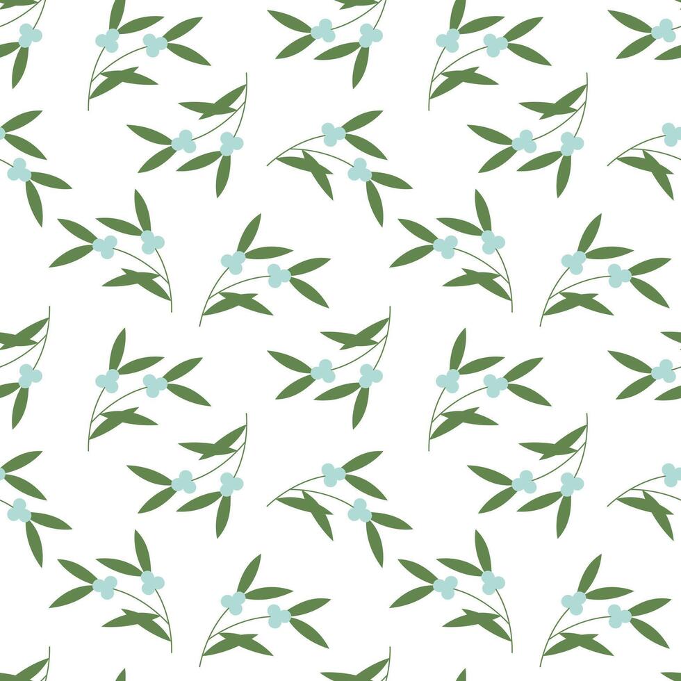 Mistletoe pattern with branches and leaves. flat seamless print for design vector
