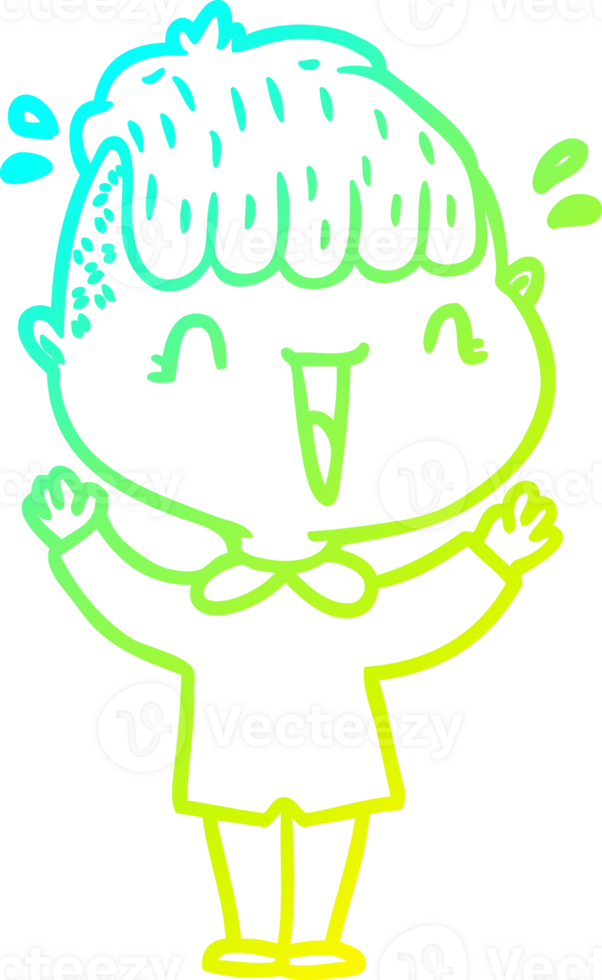 cold gradient line drawing of a cartoon happy boy surprised png