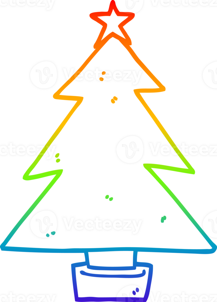 rainbow gradient line drawing of a cartoon christmas tree png