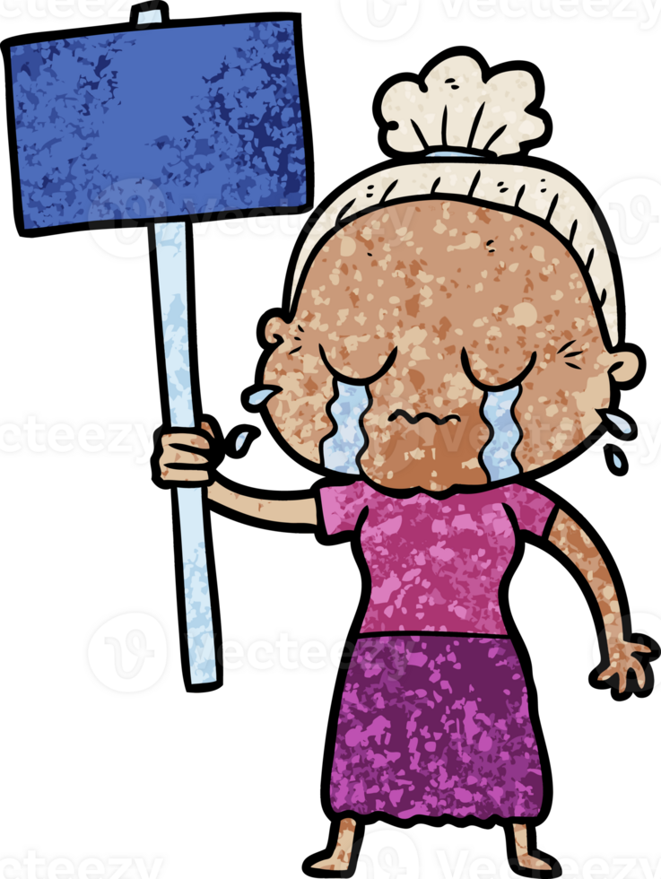 cartoon old woman crying while protesting png