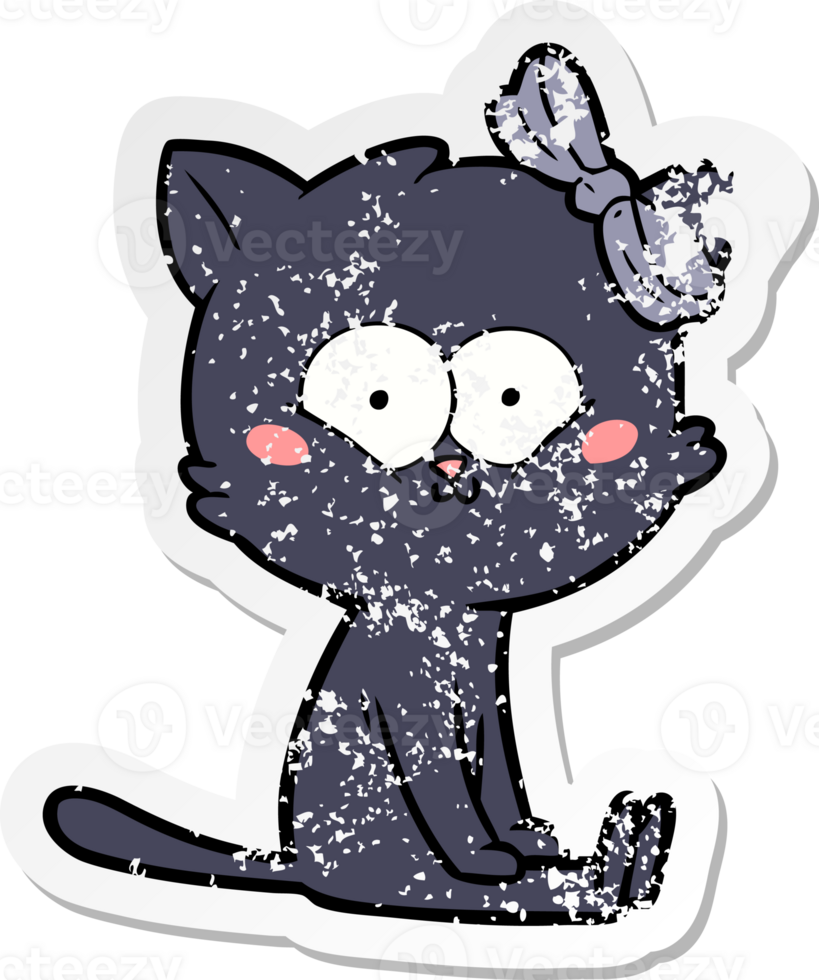 distressed sticker of a cartoon cat png