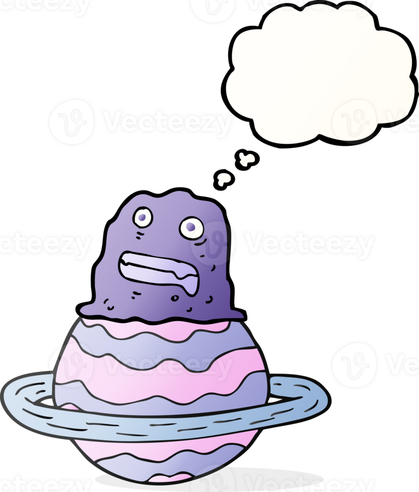 hand drawn thought bubble cartoon alien on planet png