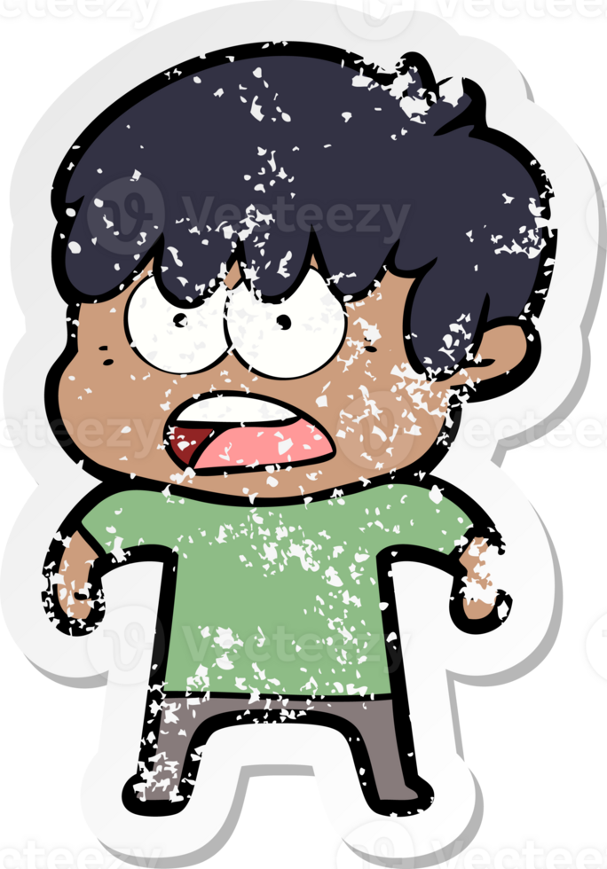 distressed sticker of a worried cartoon boy png