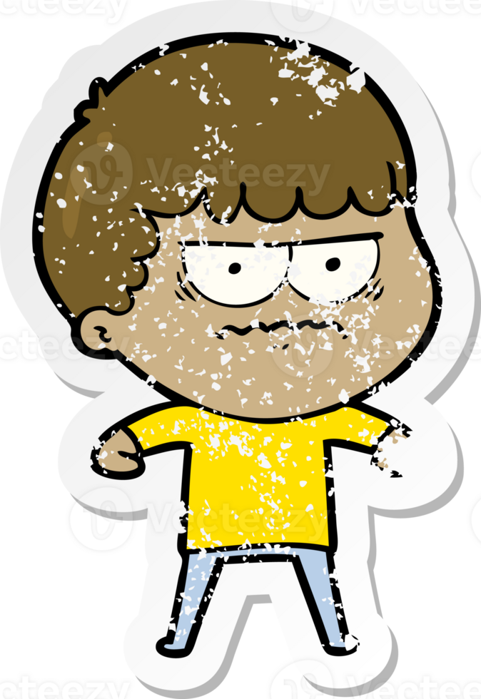 distressed sticker of a cartoon annoyed man png