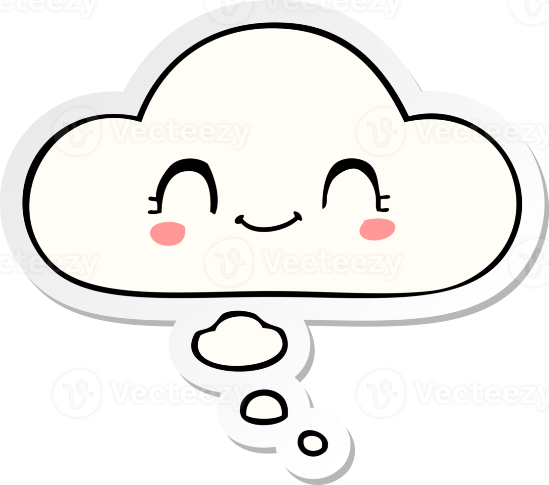 cute cartoon face with thought bubble as a printed sticker png